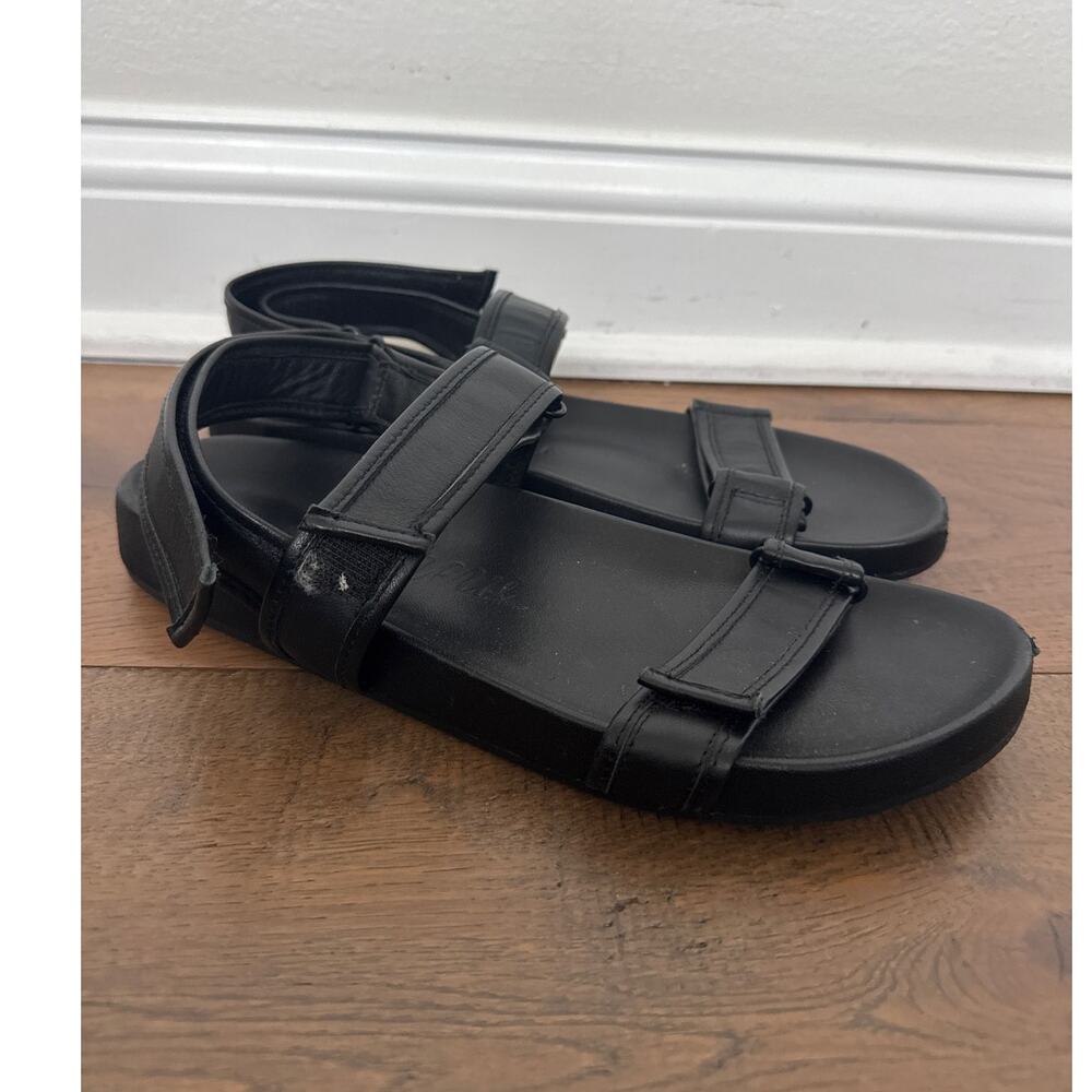 J. Crew Pacific Leather Slip-On Flat Strappy Sporty Sandals Black Women Sz 11